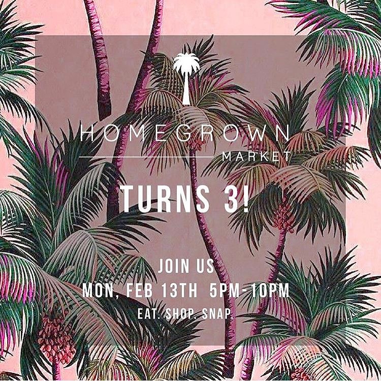 Join us on Monday 13th of February @homegrown_market to celebrate their 3rd anniversary from 5pm-10pm.