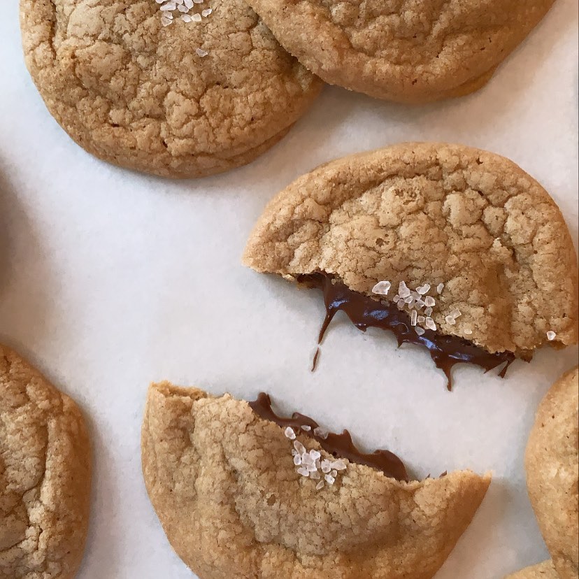 Get your freshly baked Nutella Seasalt cookies now through WhatsApp or @talabatuae