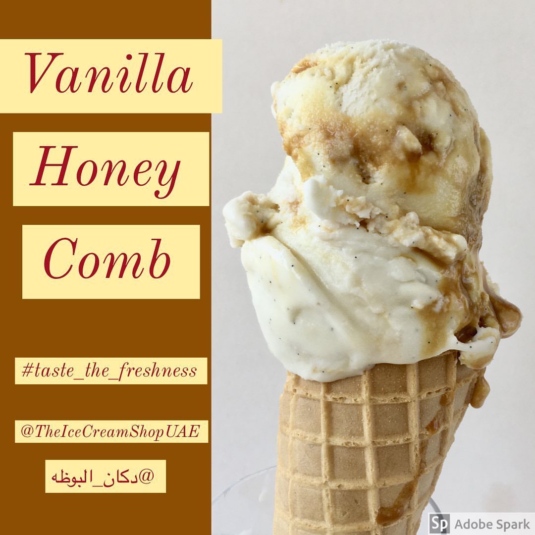 The honey comb adds delightful crunch to the vanilla ice cream for couple of days, then it starts to melt to create pockets of heavenly caramel between the folds, it’s simply delicious #yum #fresh #organic #organicicecream #organicdairy #taste_the_freshness #we_love_icecream #order_now #noartificialflavor #noartificialcolor #booza #boozawbas #uae #dubai #mydubai