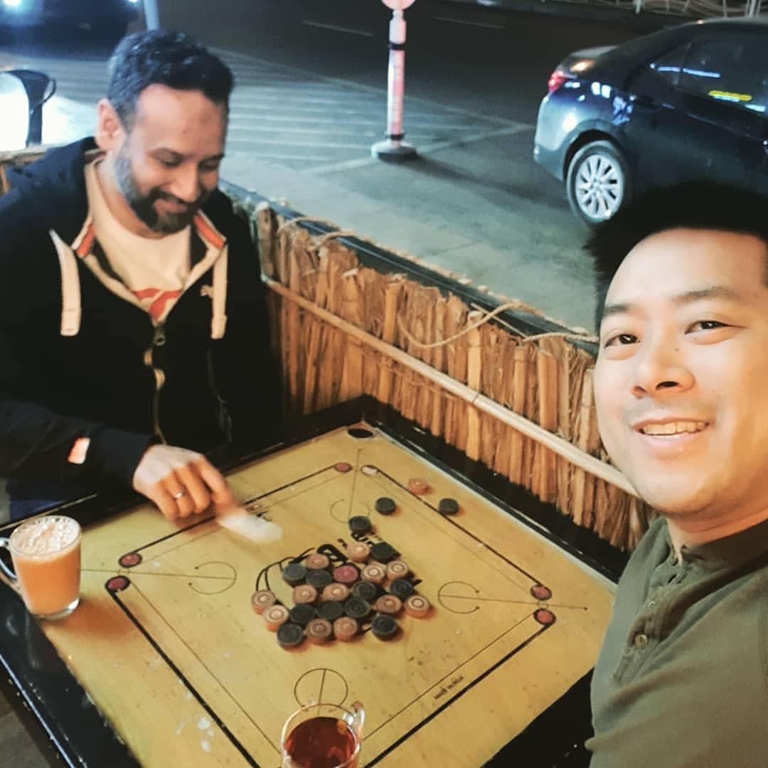 #Repost Tea and a game of carrom with @newsherman With @mirzavilayati بالعافية @humyum ❤️ #uae #dubai #jumeirah #humyum #هم_يم #دبي #ريوق #رقاق #جميرا #مطعم #كوفي شعبي #بلاليط #خبز #شاي #لقيمات #عسل #كرك #breakfast #reqaq #karak #tea
#food #love #coffee
#sulaimanitea #karak #dubai
#ummsuqeim #jumeirah #beachroad
#humyum #uae #carrom