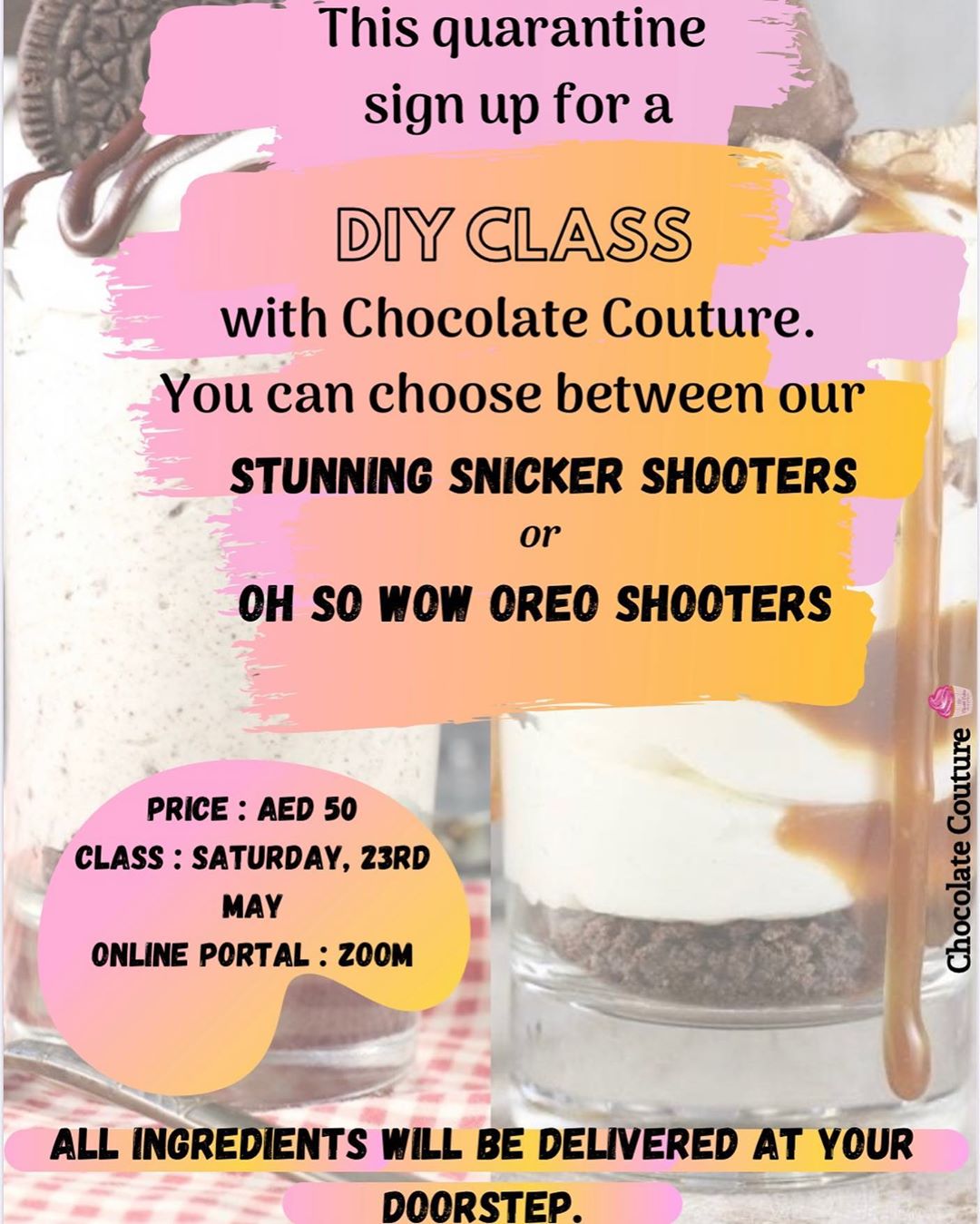 Let’s make this Quarantine a bit more fun with our special classes! .
-No Oven Needed .
- No going out to source Ingredients .
- No age bar
. - Lots of fun .
Msg me on 050-7252648 for more details