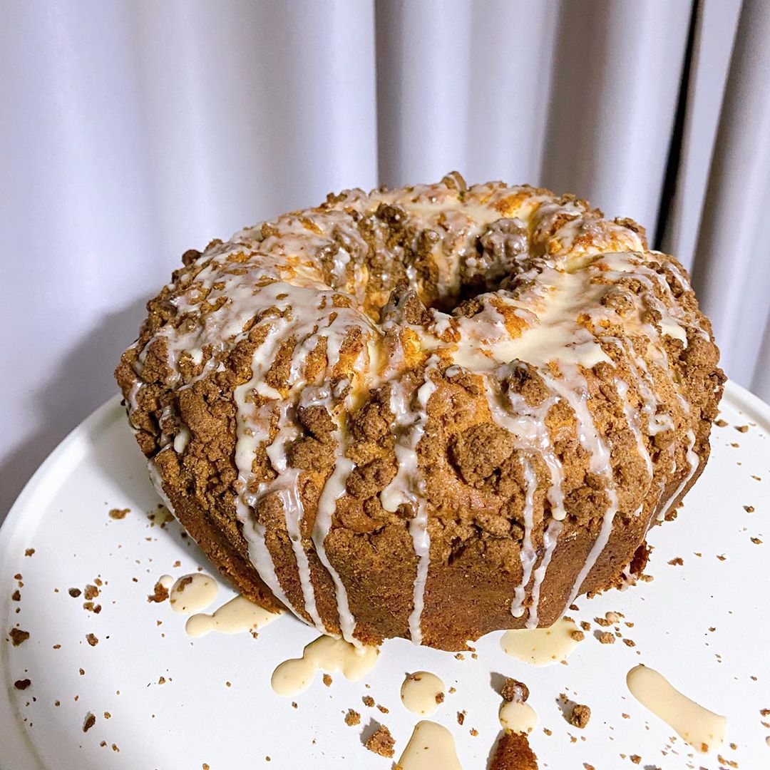 Our latest creation - Sourcream Coffee Cake with maple glaze