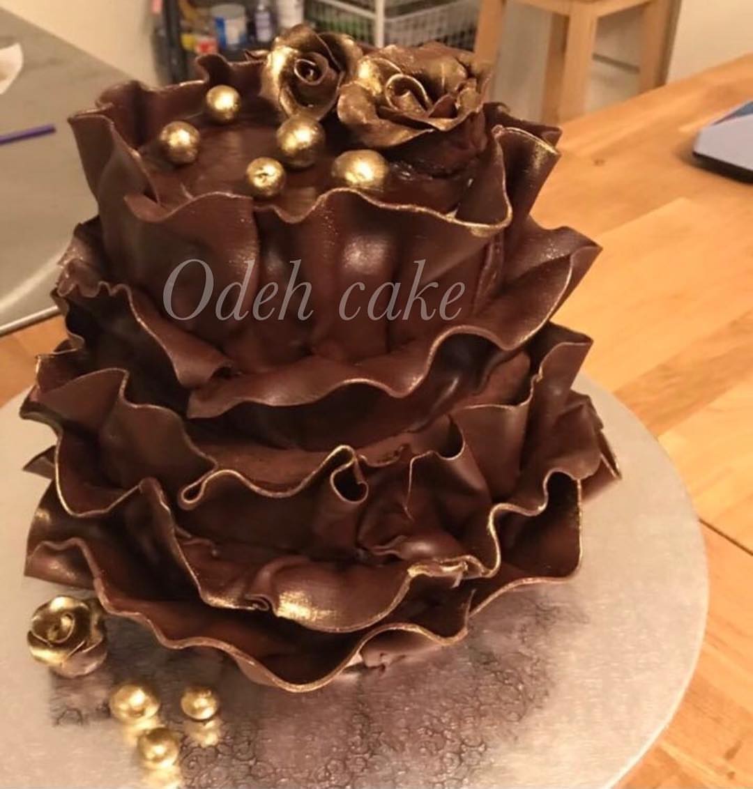 Two layers Chocolate & vanilla cake piece of art ❤️❤️#chocolate#ganache#buttercream#cake#moist#fluffy#sponge#vanilla#design#technique#art#roses#lotsofchocolate#yummy