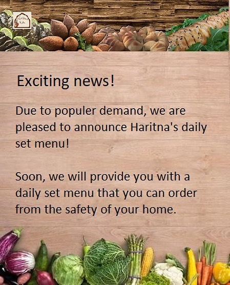 Exciting news!
Due to popular demand, we are pleased to announce Haritna’s daily set menu!
Soon, we will provide you with a daily set menu that you can order from the safety of your home.